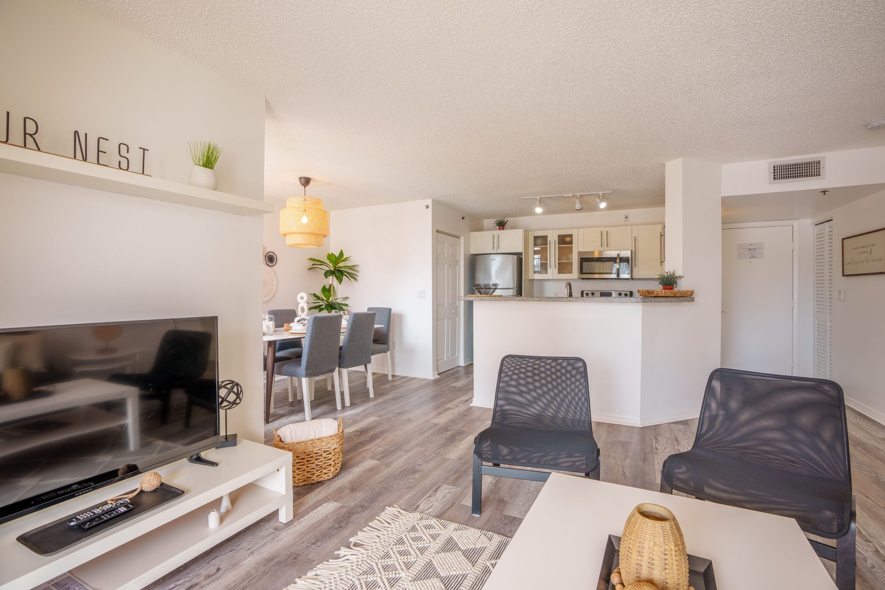 Open living, dining and kitchen