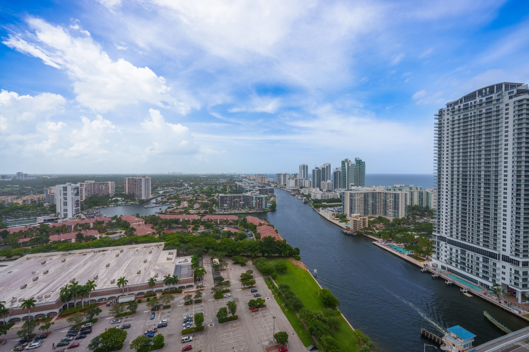 Aerial waterway and city view