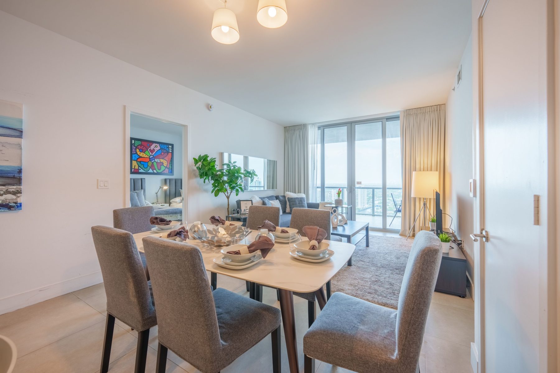 Dining table set for six