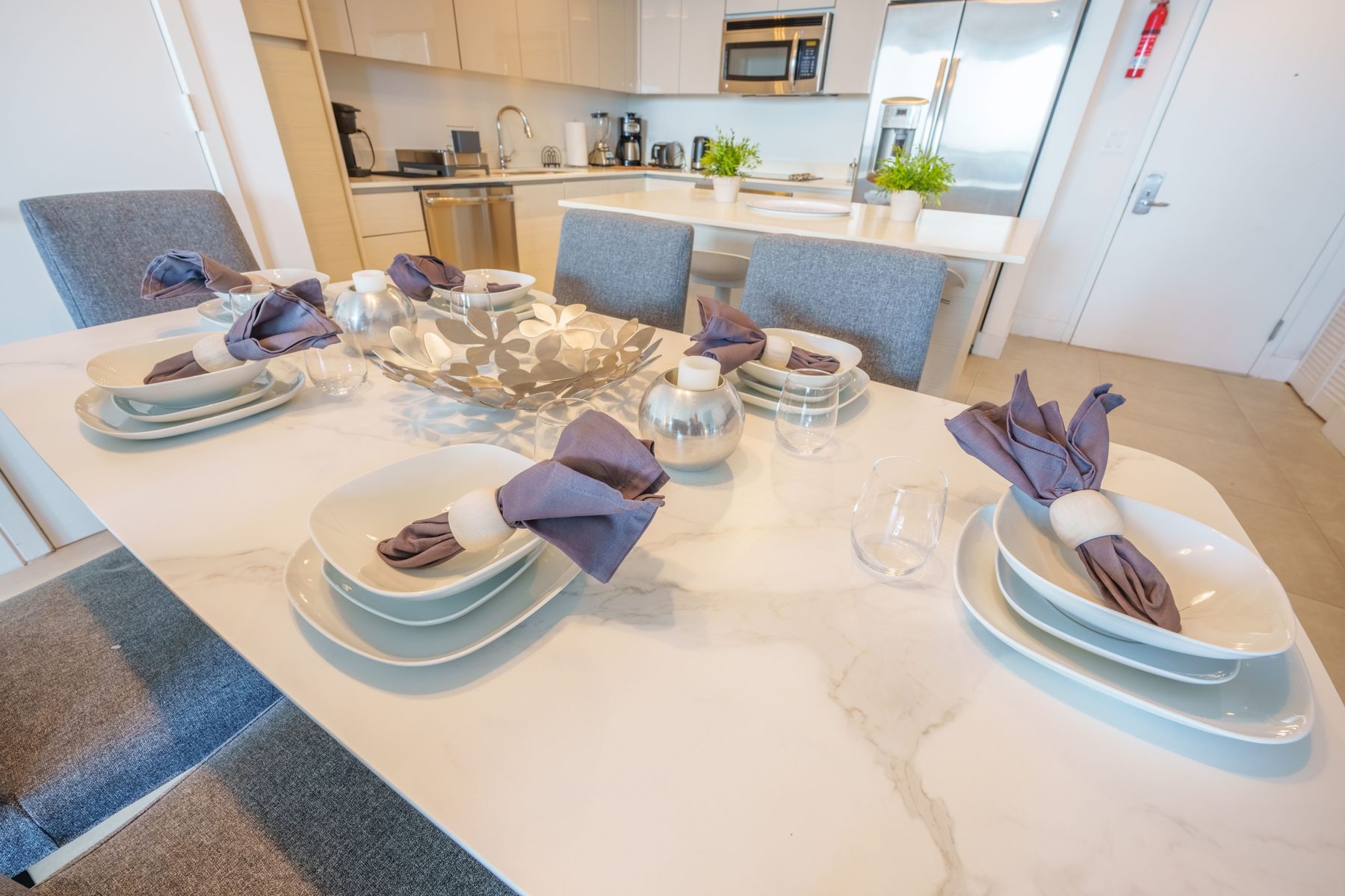 Dining table set for six