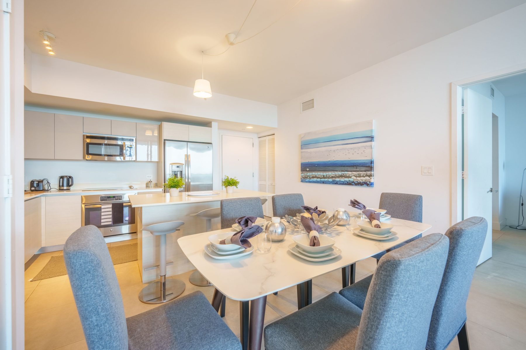 Dining table set for six