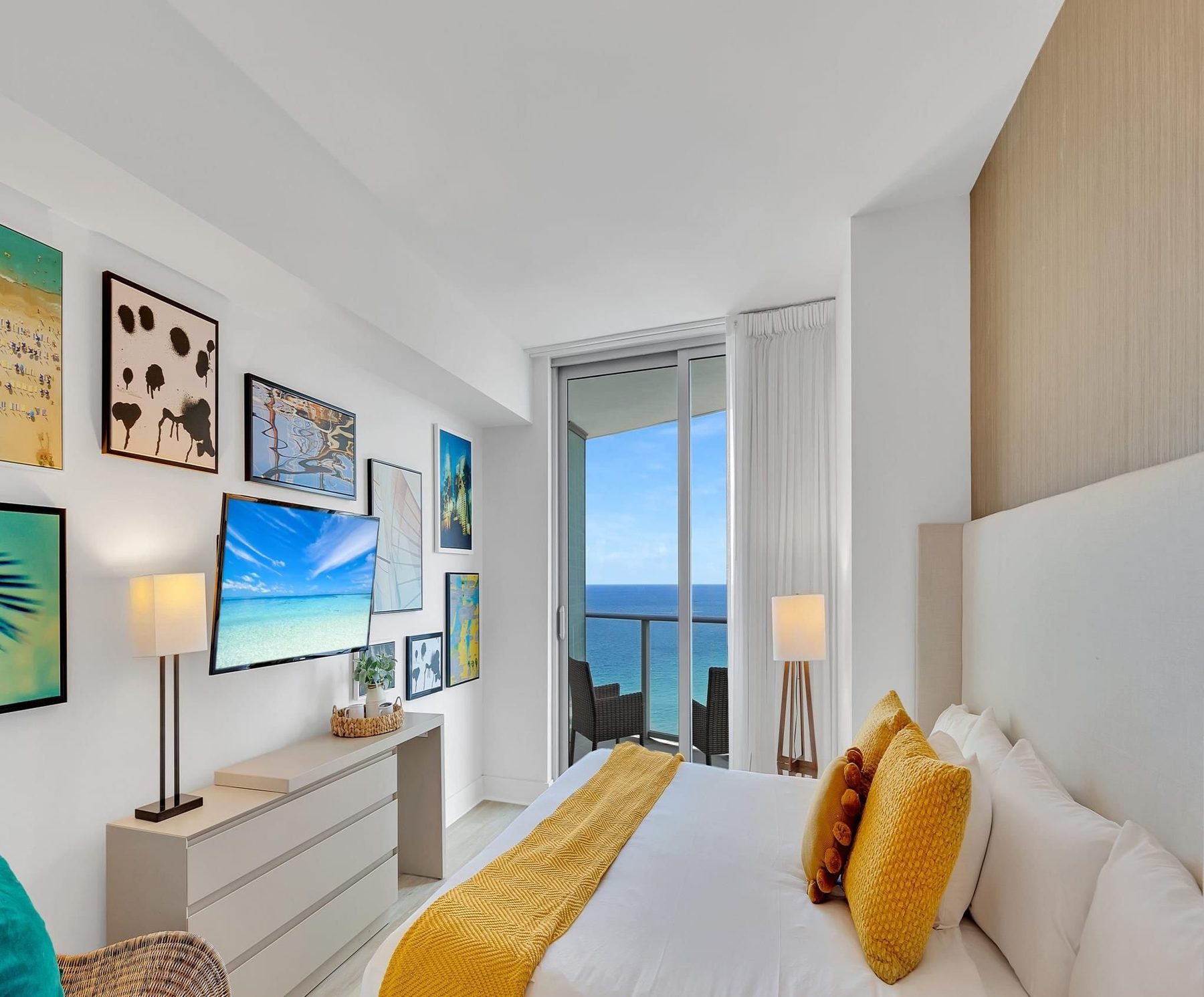 Master bedroom, TV wall, ocean view