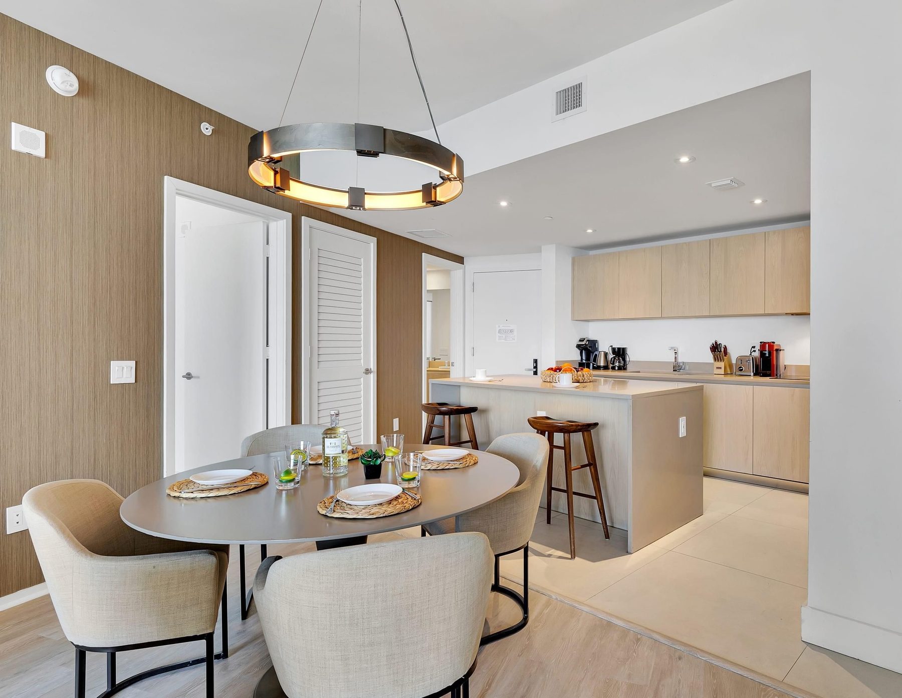 Kitchen appliances and island