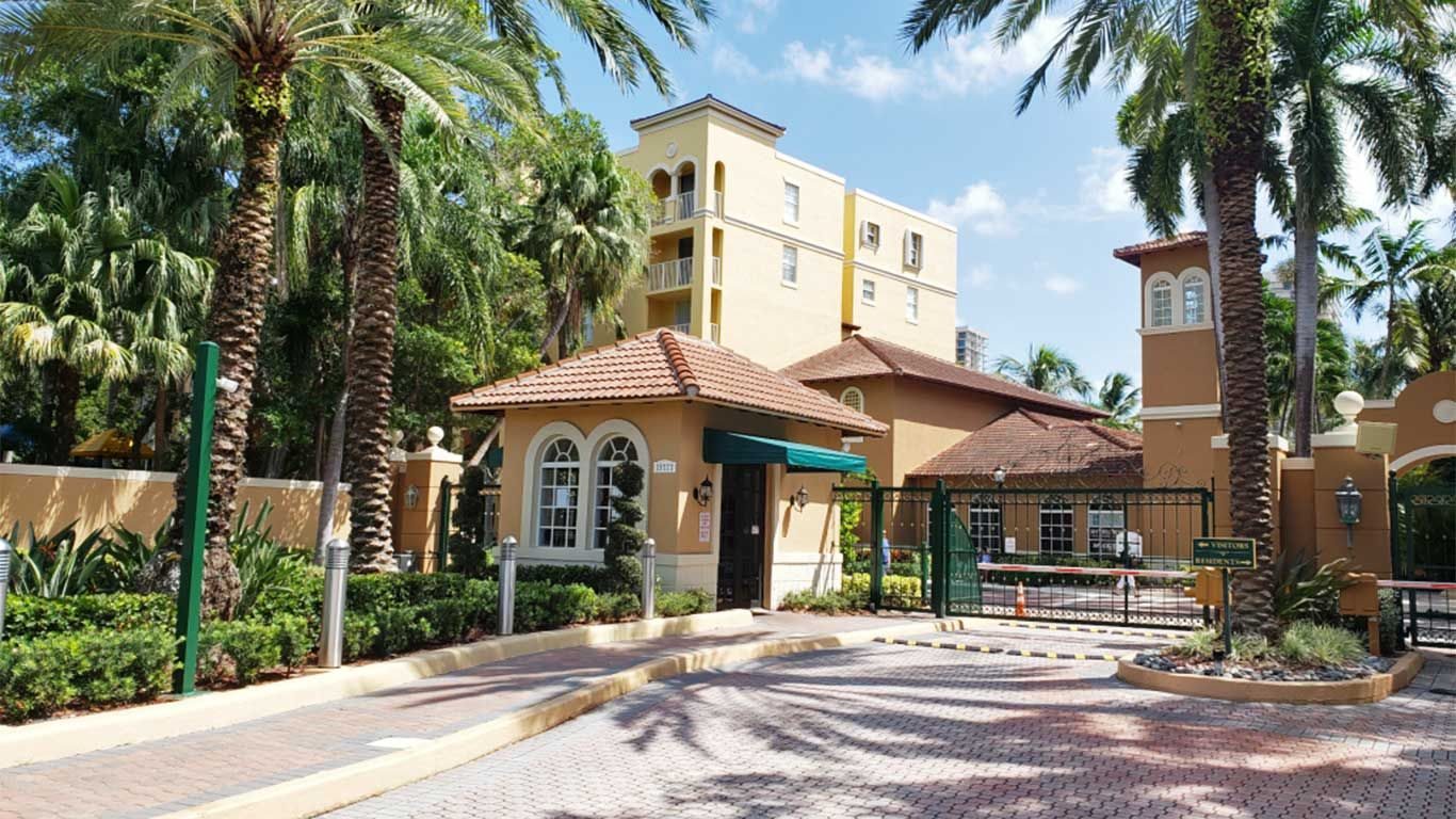 Gated entrance and clubhouse
